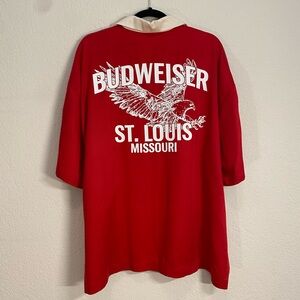 Pacsun Budweiser Red and White Casual Button Down Shirt